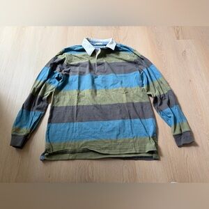 LL Bean Striped Polo Rugby Long Sleeve Shirt Size M